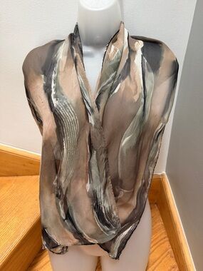 Vintage Abstract Earth Tone Chiffon Oblong Scarf